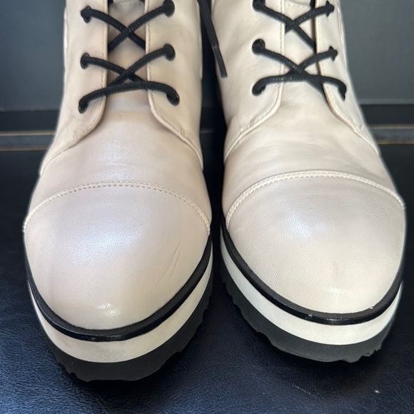 Taryn Rose Cream Lace Up Boots with Thick Sole and Textured Material - Picture 7 of 12